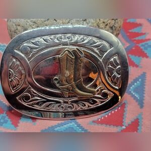 Western Boot Belt Buckle - Silver with Brass Boots